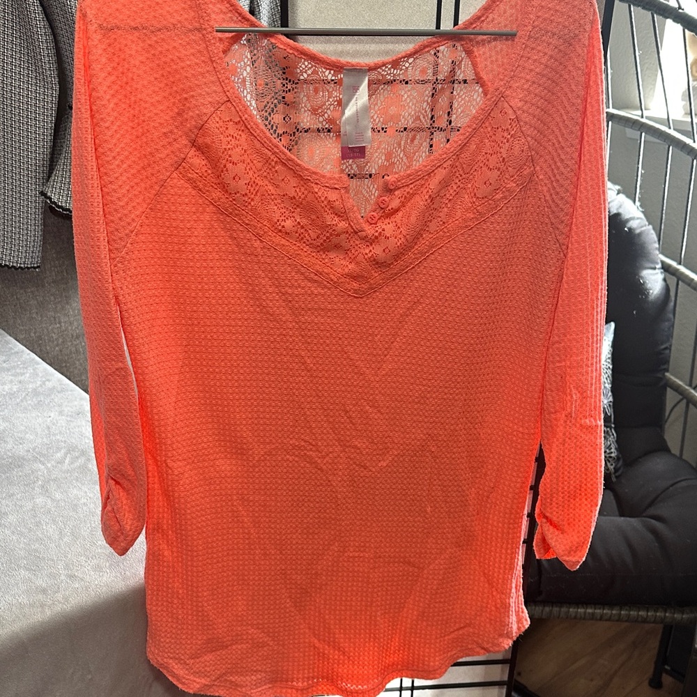 No Boundaries Coral Lace Accent Blouse